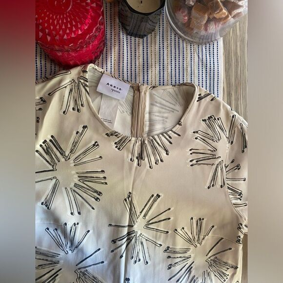 A-K-R-I-S Akris Punto Mini Dress Womens  Size 6 Beige Floral - Picture 6 of 13